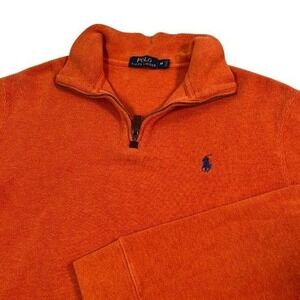 Polo Ralph Lauren Sweater Mens Medium Orange 1/4 Zip Pullover Cotton Ribbed